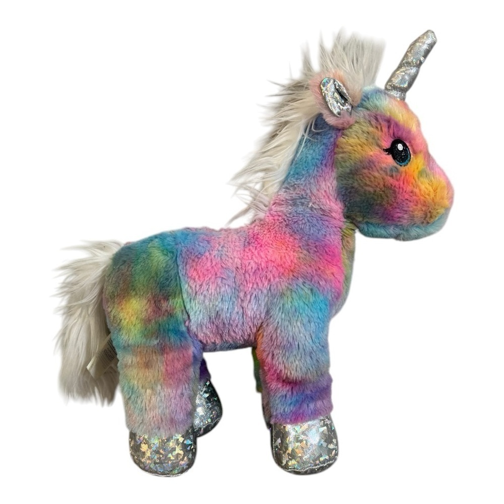 Build a Bear Workshop Rainbow Unicorn Plush 15" long-Tie-Dye